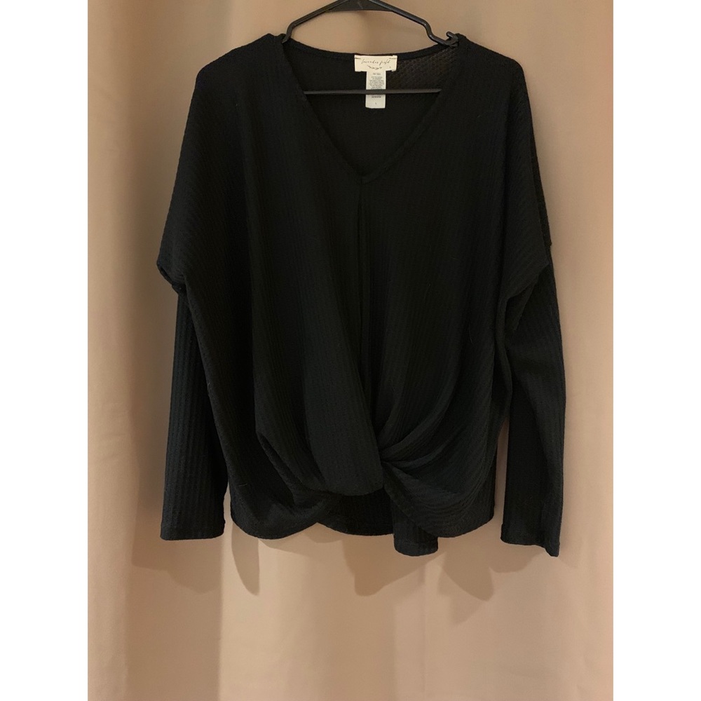 Black long sleeve sweater with knot front